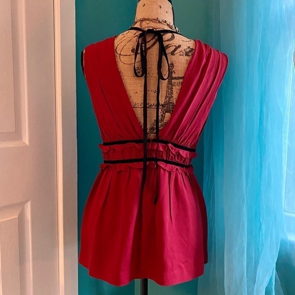 Robert Rodriquez Red Silk Grecian Style Top Size 4 - Picture 3 of 10